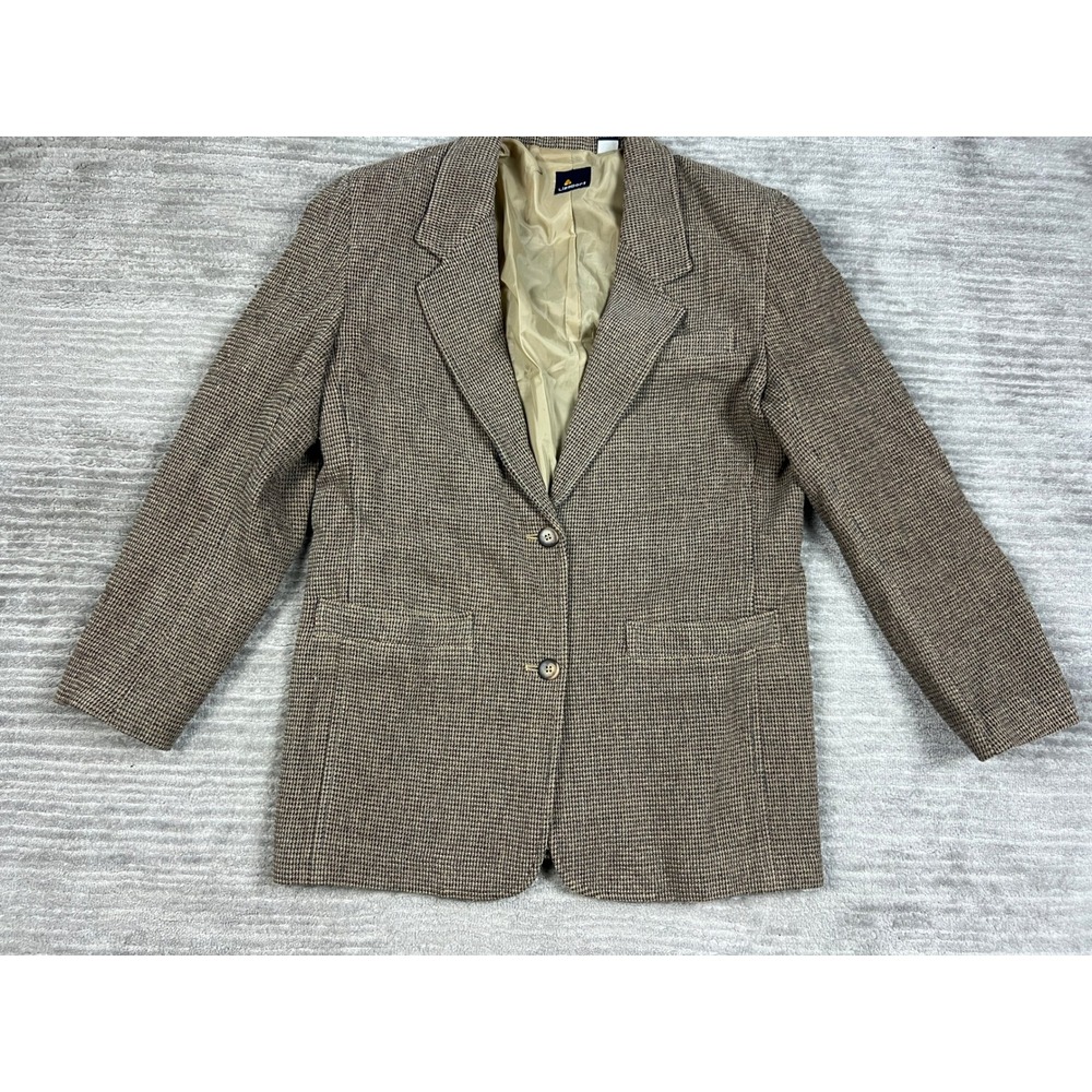 Lizsport Blazer Womens 6 Brown‎ Houndstooth Vintage Wool Blend Academic Lined